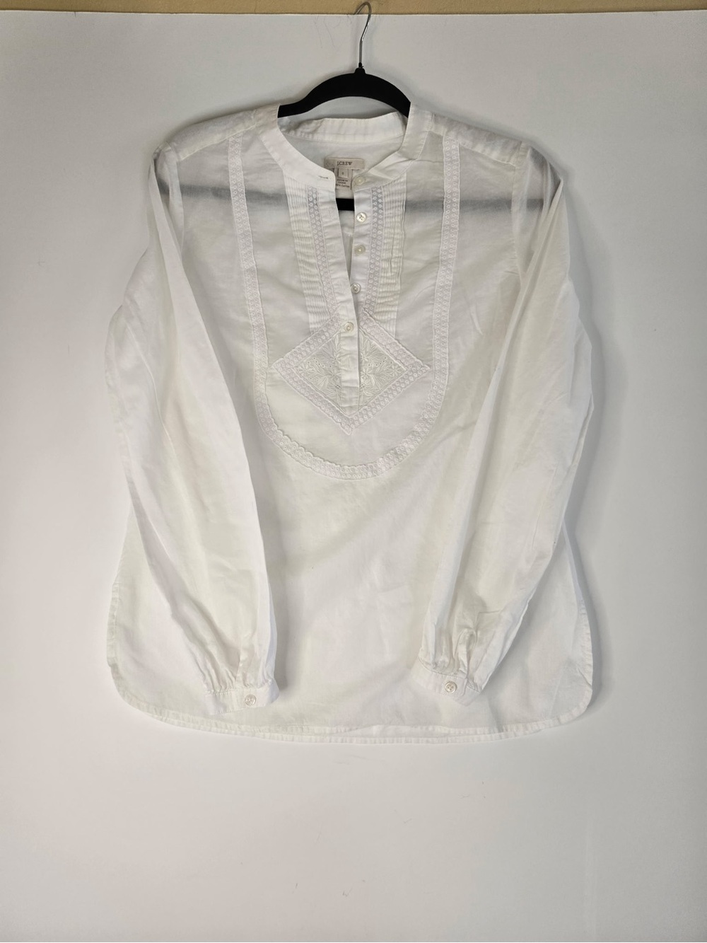 J. Crew White Embroidered Henley Peasant Blouse